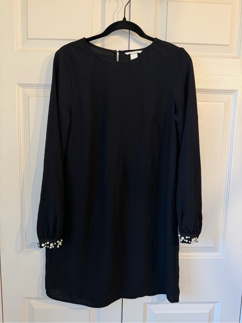 H&M Black Pearl-Cuff Long Sleeve Shift Dress